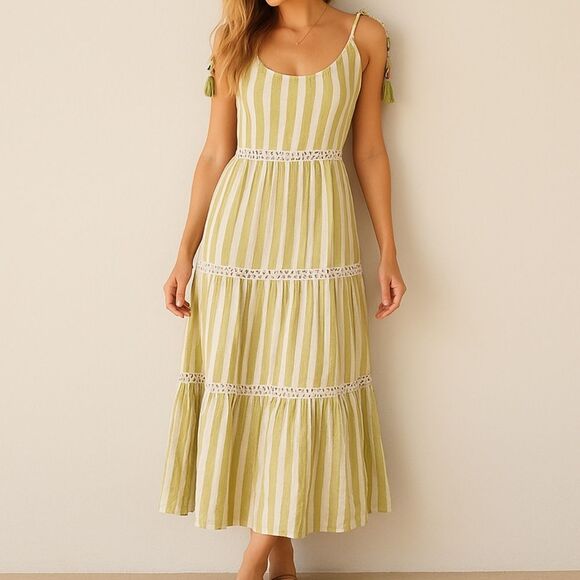 Cynthia Rowley Striped Linen Blend Maxi Dress, Size Medium - Picture 1 of 8